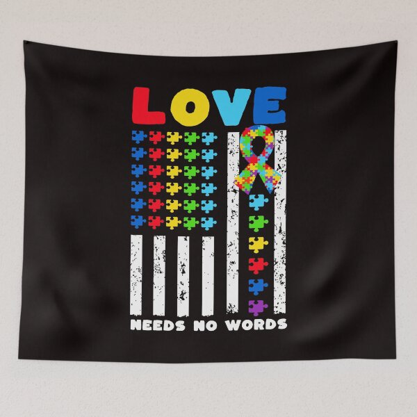 Item preview, Love Needs No Words US American Flag Autism Puzzle Autistic designed and sold by TomGiantDesigns.
