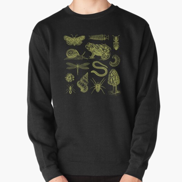 Vintage Biology Nature Lover's Collection: Frog, Mushroom, Snail, and Moth Insects in a Science and Natural History Collage Pullover Sweatshirt