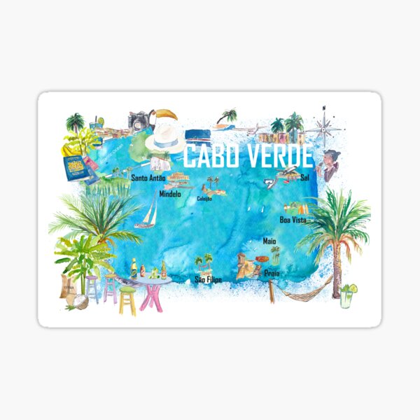 Item preview, Mapa ilustrado de la isla de Cabo Verde con los lugares turísticos más destacados designed and sold by artshop77.