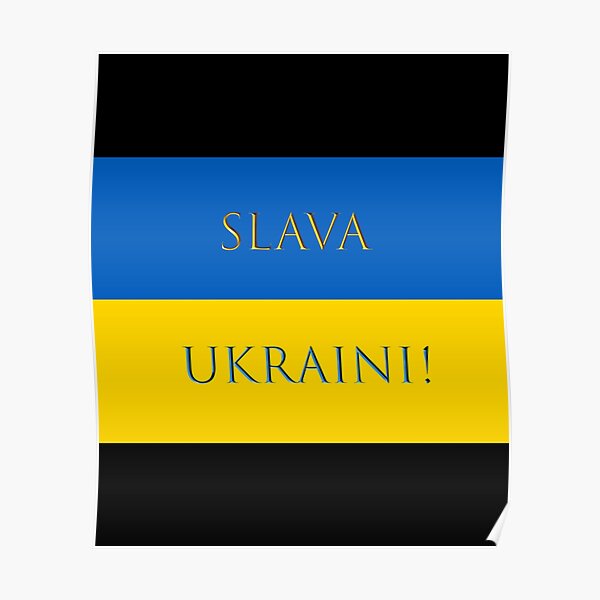 "Ukraine flag colours. Blue top, yellow bottom. romanized text Slava