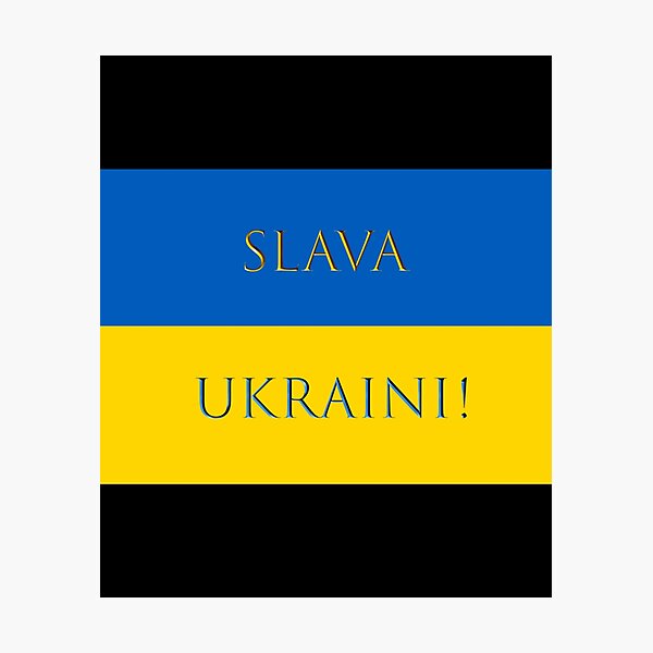 "Ukraine flag colours. Blue top, yellow bottom. romanized text Slava