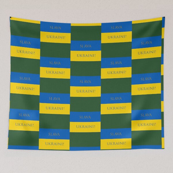 Item preview, Ukraine flag colours. Blue top, yellow bottom. romanized text Slava Ukraini! (Glory to Ukraine)r   designed and sold by DewdropGalaxy.