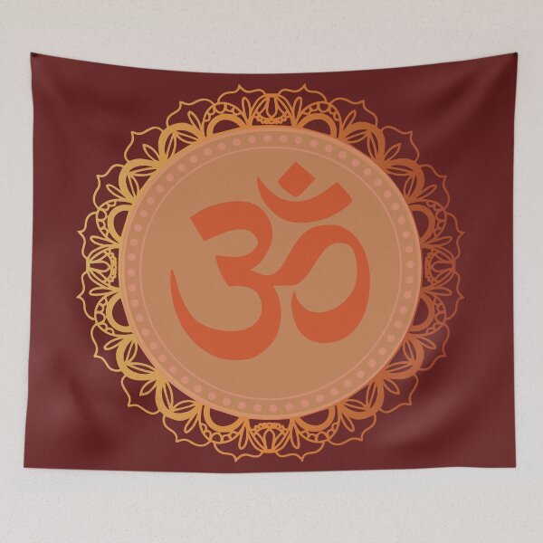 Item preview, Red and orange spiritual mandala om symbol designed and sold by Thegentleshop.