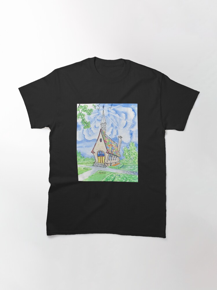 Alternate view of Grande Belle Vue , Grand Pre, Church, Acadian Classic T-Shirt