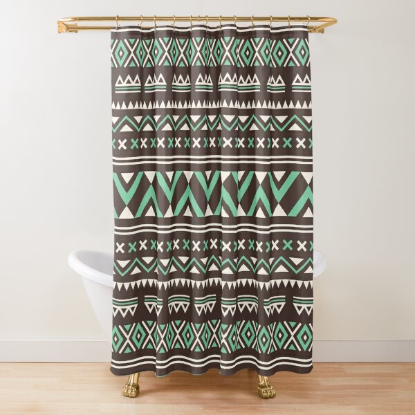 SPRINGS KILIMANIA SOUTHWESTERN AZTEC GREEN TAUPE RED SHOWER CURTAIN 67 X 68 