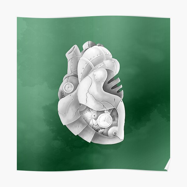 The Steam War Grayscale Heart With Emerald Background Poster