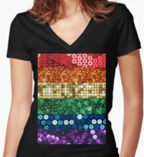 sequin pride flag Women's Fitted V-Neck T-Shirt