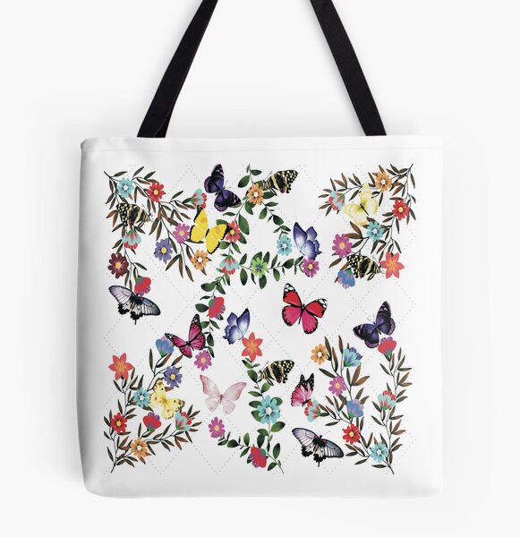 Luxury women white tote bag, flowers and butterflies design, beautiful zen  garden. Sunset time. 24100851 Stock Photo at Vecteezy