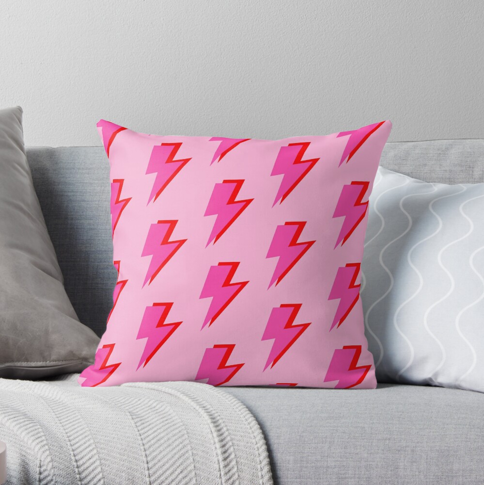 Pink and Red Lightning on Pink Throw Pillow