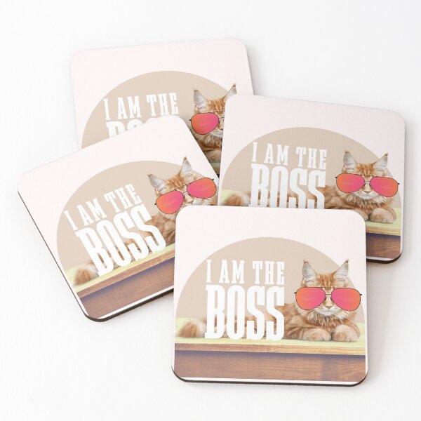 Item preview, I'm the boss, cute cat wearing sunglasses, Cat Mat, Hat, Sticker, Magnet, PhoneCase, Skin, MousePad, Pillow, Prints, Card, Poster, Laptop Skin, Journal, Bath Mat, Mask, Phone Wallet, Apron, Notebook,  designed and sold by SpiralStairShop.