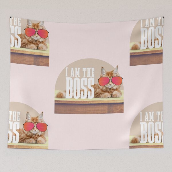 Item preview, I'm the boss, cute cat wearing sunglasses, Cat Mat, Hat, Sticker, Magnet, PhoneCase, Skin, MousePad, Pillow, Prints, Card, Poster, Laptop Skin, Journal, Bath Mat, Mask, Phone Wallet, Apron, Notebook,  designed and sold by SpiralStairShop.