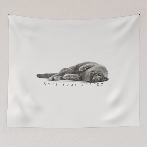 Item preview, save your energy - lazy couch potato cat, t-shirt, print Clothing, Sticker, Magnet, Desk Mat, Mouse Pad, Mug, Scarve, Clock, Art Board Print, Coaster, Print, Tote Bag, tapestry, Cat Mat, Pet Blanket, designed and sold by SpiralStairShop.
