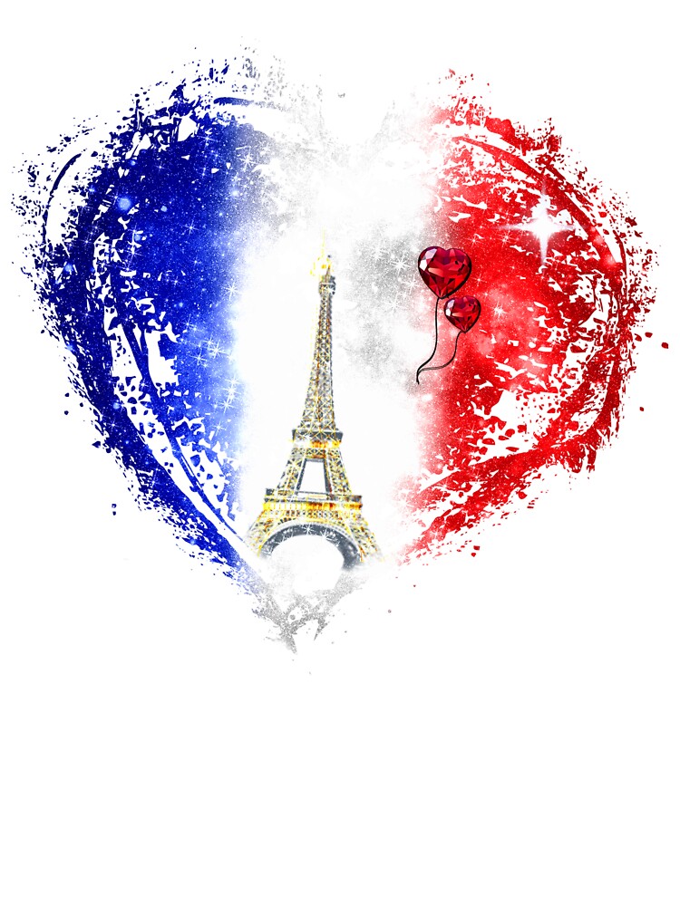 Kinder T-Shirt mit Splash Herz Frankreich Flagge blau weiß rot