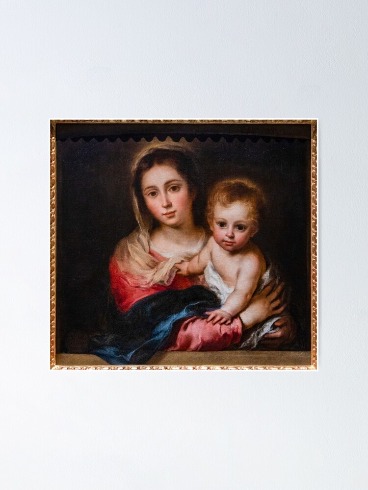 Tableau Religieux En Bois : Marie Veillant Sur L'enfant Jésus - 70 Cm - Neuf