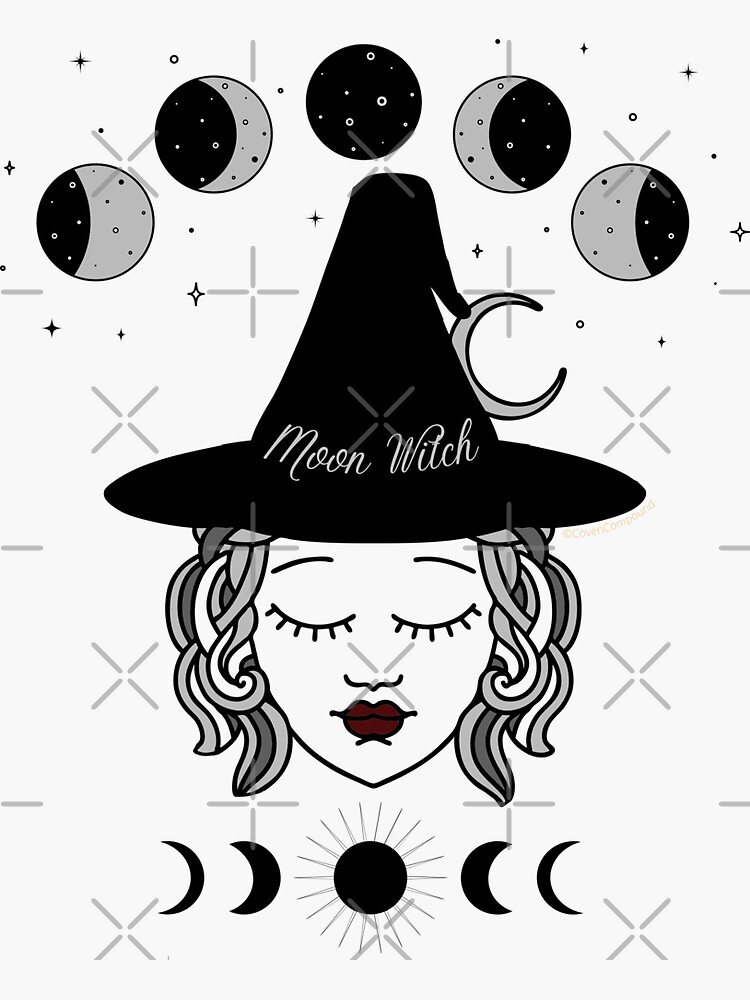 "Moon Witch Graphic by Eva S" Sticker by Redbubble