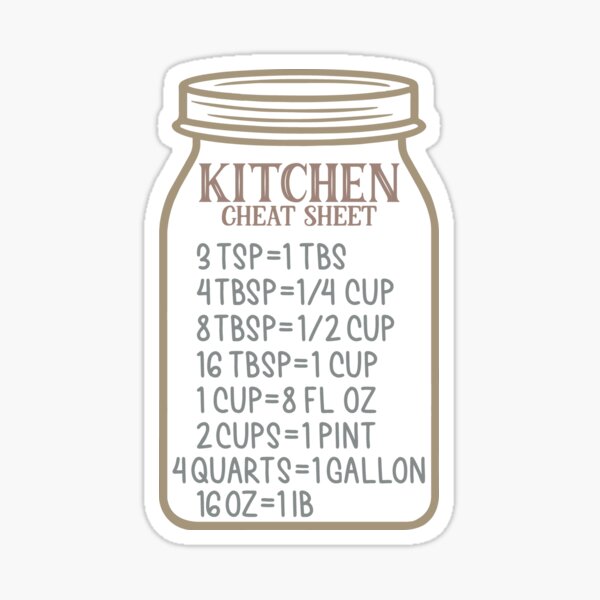 Kitchen Equivalent / Measurement Conversion Chart Mason Jar Decal Set Great  Gift Idea Full Set Includes Cup & Spoon Labels 