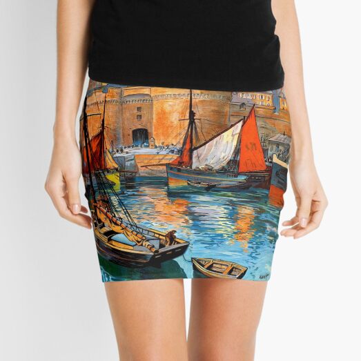 France Saint Malo Restored Vintage Travel Poster Mini Skirt