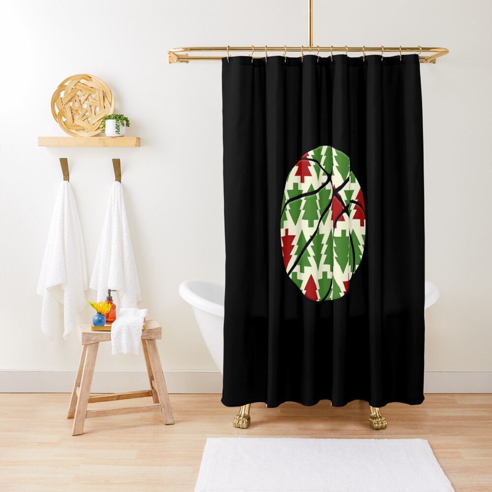 Online abstract basketball design inspirational sports christmas tree red and green classic shirt shower curtain