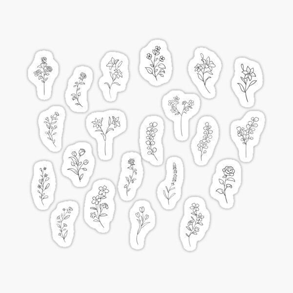Vista previa del artículo con la obra «Pegatinas de flores silvestres dibujadas a mano», diseñado y vendido por GlowinUp Shop.