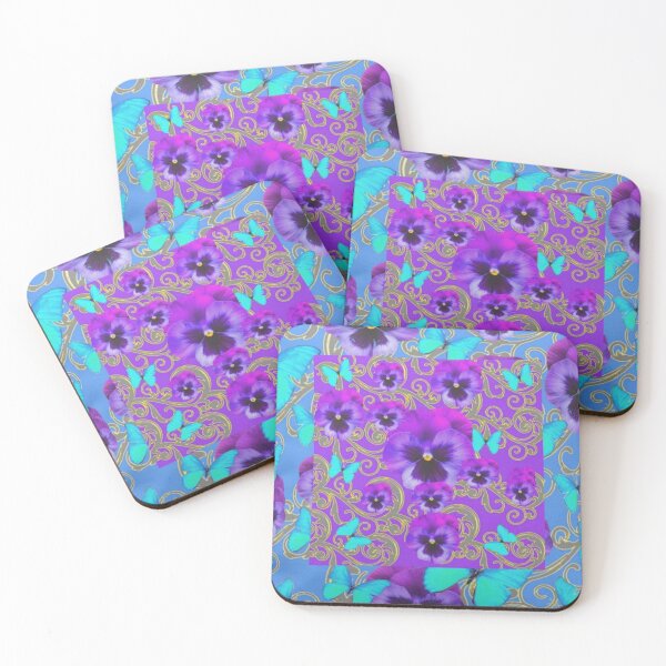 Item preview, BLUE BUTTERFLIES PURPLE PANSY GARDEN ART  designed and sold by sharlesart.