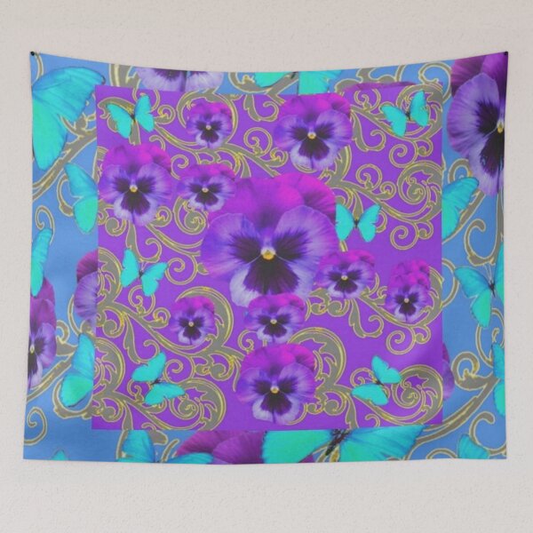 Item preview, BLUE BUTTERFLIES PURPLE PANSY GARDEN ART  designed and sold by sharlesart.