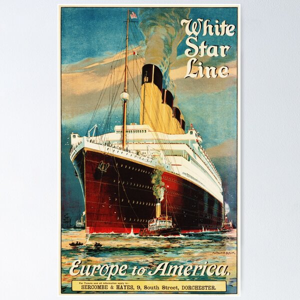 Item preview, EUROPA nach AMERIKA mit dem White Star Line Ocean Liner Vintage Schiffsreiseposter designed and sold by retroposters.