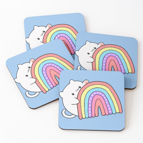 Item preview, Cute Chubby Chonky White Cat and Pastel Color Rainbow designed and sold by Annisa Yuwanda.