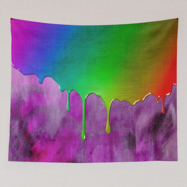 Item preview, Bright Multicolored Rainbow Paint Dripping Over Purple Canvas designed and sold by James-Cole.