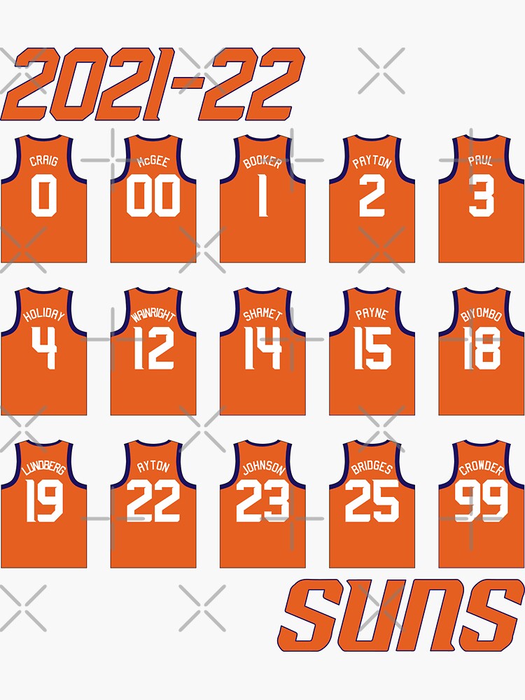 2021-22-phoenix-suns-roster-orange-jersey-sticker-by-sunsjamsession