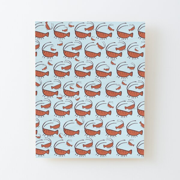 Gura's Cute Shrimp Pattern Wood Mounted Print