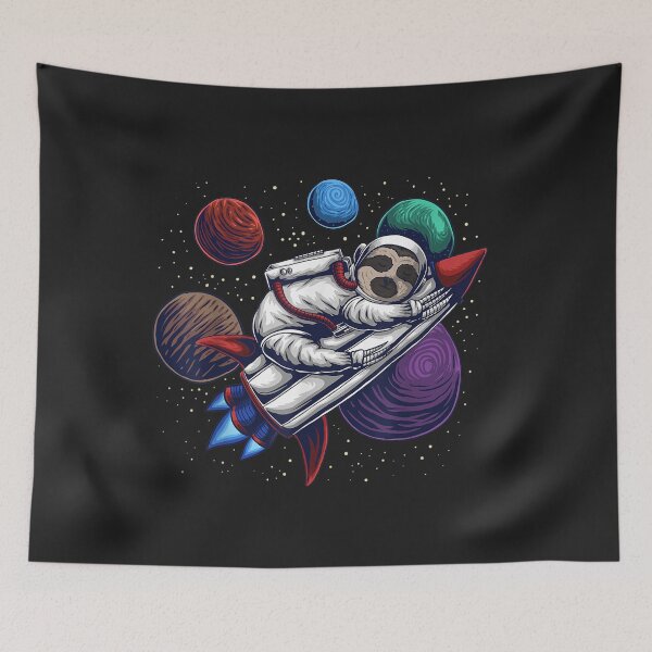 Aperçu de l'œuvre Funny Sleepy Astronaut Sloth Riding Navette spatiale dans l'espace TShirt144 créée et vendue par virnmjan.