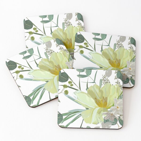Item preview, Digital White Yellow Tulip Narcissus Flower Pattern designed and sold by WearWolfDesigns.