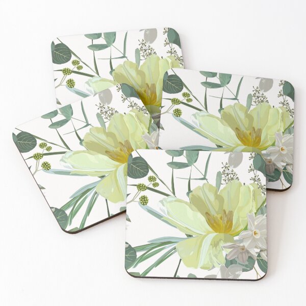 Item preview, Digital White Yellow Tulip Narcissus Flower Pattern designed and sold by WearWolfDesigns.