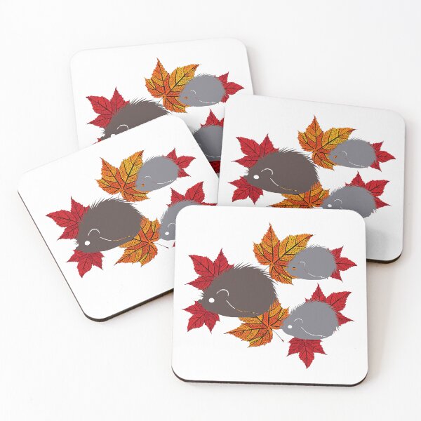 Item preview, Hedgehog family with autumn leaves, forest animals, leaf pattern designed and sold by Kirei-Lily.