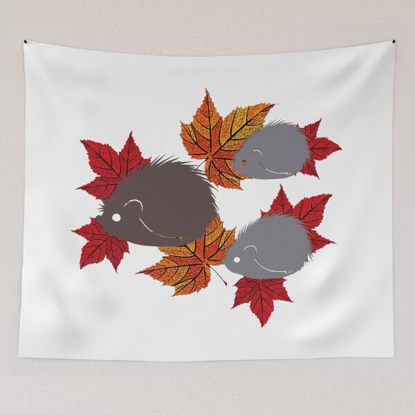 Item preview, Hedgehog family with autumn leaves, forest animals, leaf pattern designed and sold by Kirei-Lily.