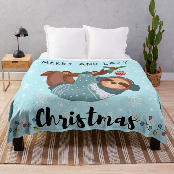 Item preview, Merry and Lazy Christmas with a Cute Sloth in a Blue Sweater Hanging on a Branch designed and sold by quinellie.