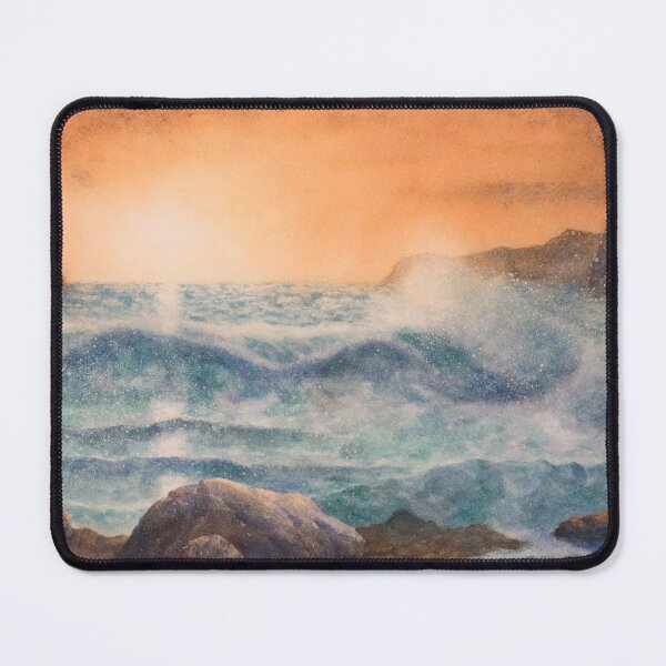 Item preview, Blue ocean sunset on sandy beach and breaking waves designed and sold by Einar Aasen.