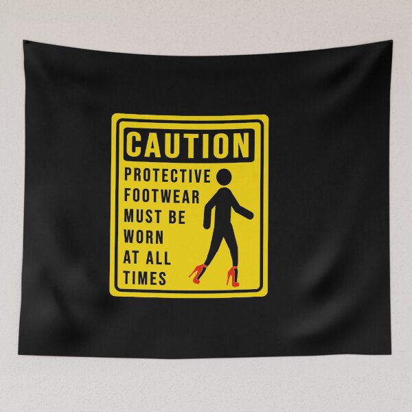 Item preview, funny caution on using protective footwear construction phrase  designed and sold by DisenyosDeMike.