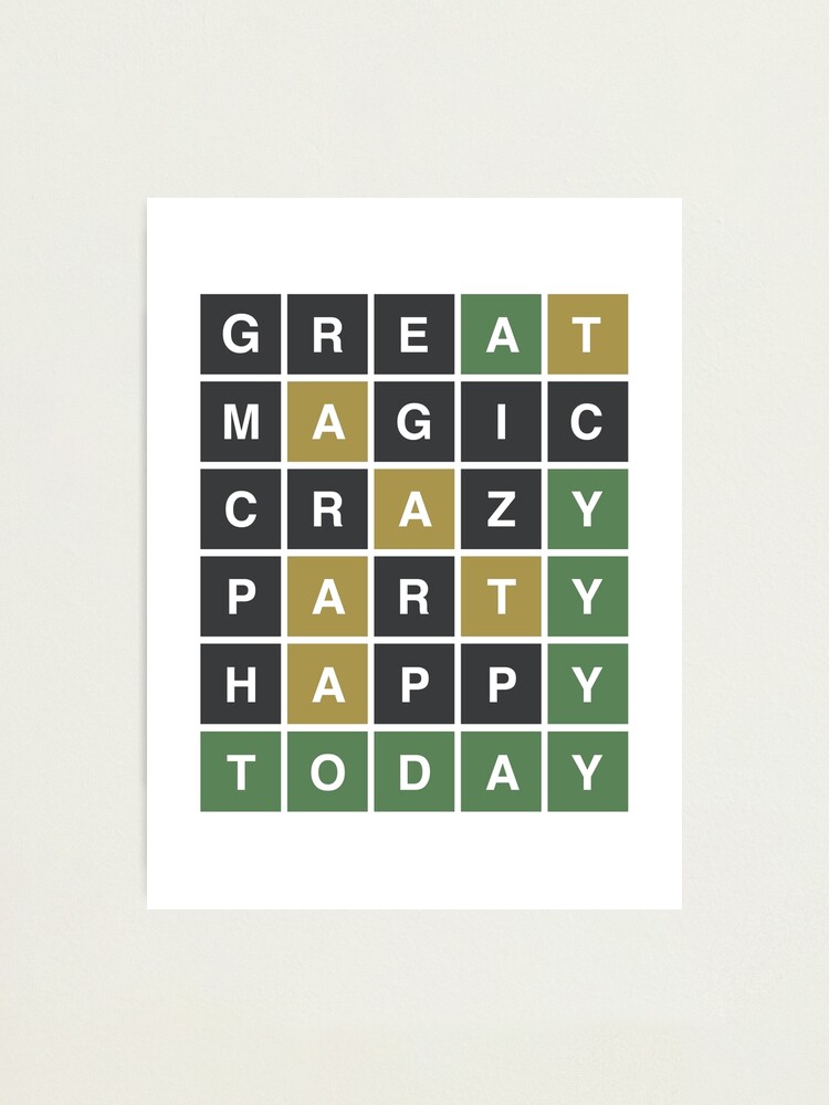 "WORDLE Party. Great Magic Crazy Party Happy Today." Photographic Print