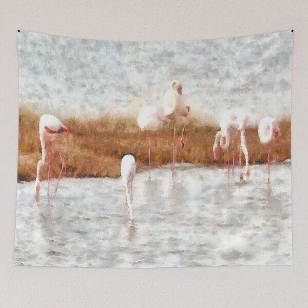 Item preview, Seven Flamingos Feeding Watercolor Painting designed and sold by taiche.