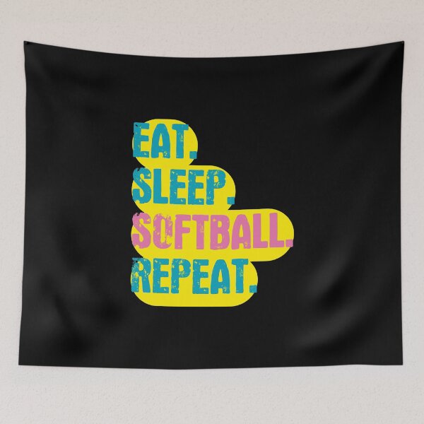 Item preview, Eat Sleep Softball Repeat - Funny Retro Vintage Colors Typography Satire designed and sold by FunnyHomeQuotes.