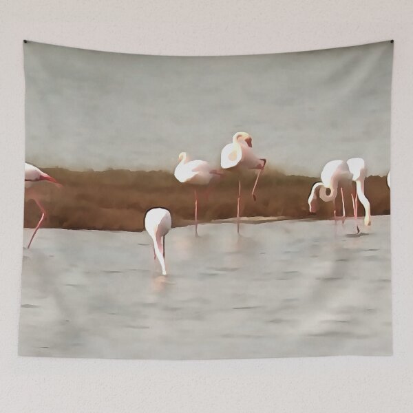 Item preview, Seven Flamingos Feeding Abstract Acrylic Art designed and sold by taiche.