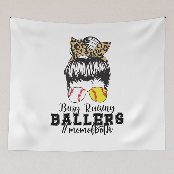 Item preview, Busy Raising Ballers Mom of Both Baseball Softball Messy Bun designed and sold by clothesy7.