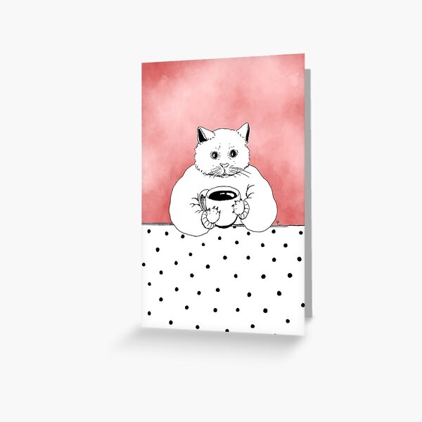 Cat drinks coffee Greeting Card