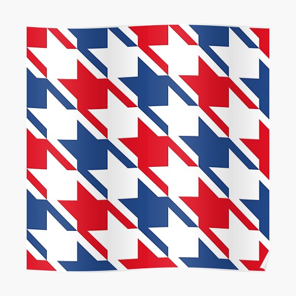 Red White and Blue Houndstooth Pattern Poster