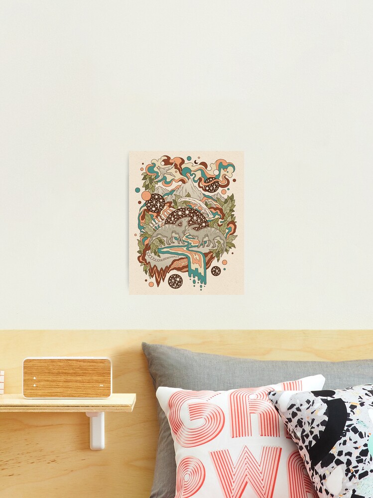 Thumbnail 2 of 3, Photographic Print, Lost Portal: Parasaurolophus | Retro Rainbow Palette | Dinosaur Science Fiction Art designed and sold by OMEGAFAUNA.