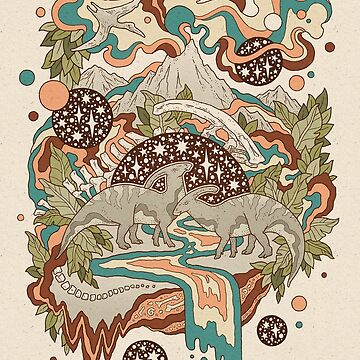 Artwork thumbnail, Lost Portal: Parasaurolophus | Retro Rainbow Palette | Dinosaur Science Fiction Art by OMEGAFAUNA