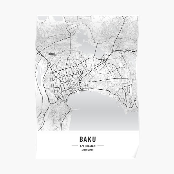 Baku City Map Poster For Sale By WelkinStudioCo Redbubble   Poster,504x498,f8f8f8 Pad,600x600,f8f8f8 