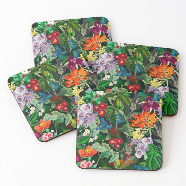 Artikelvorschau, Exotische Blumen und Blätter Himmel, Blätter und Blumen tropischen Muster, botanische Illustration, dunkelgrün florale Illustration entworfen und verkauft von ZeinabTaha.