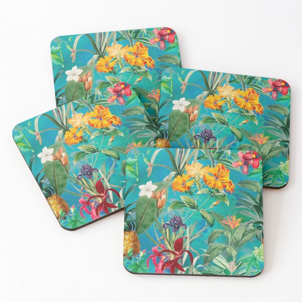 Artikelvorschau, Trendy tropisches Laub exotisches Blumenmuster, Blätter und Blumen tropisches Muster, botanische Illustration, türkisgrüne Blumenillustration entworfen und verkauft von ZeinabTaha.